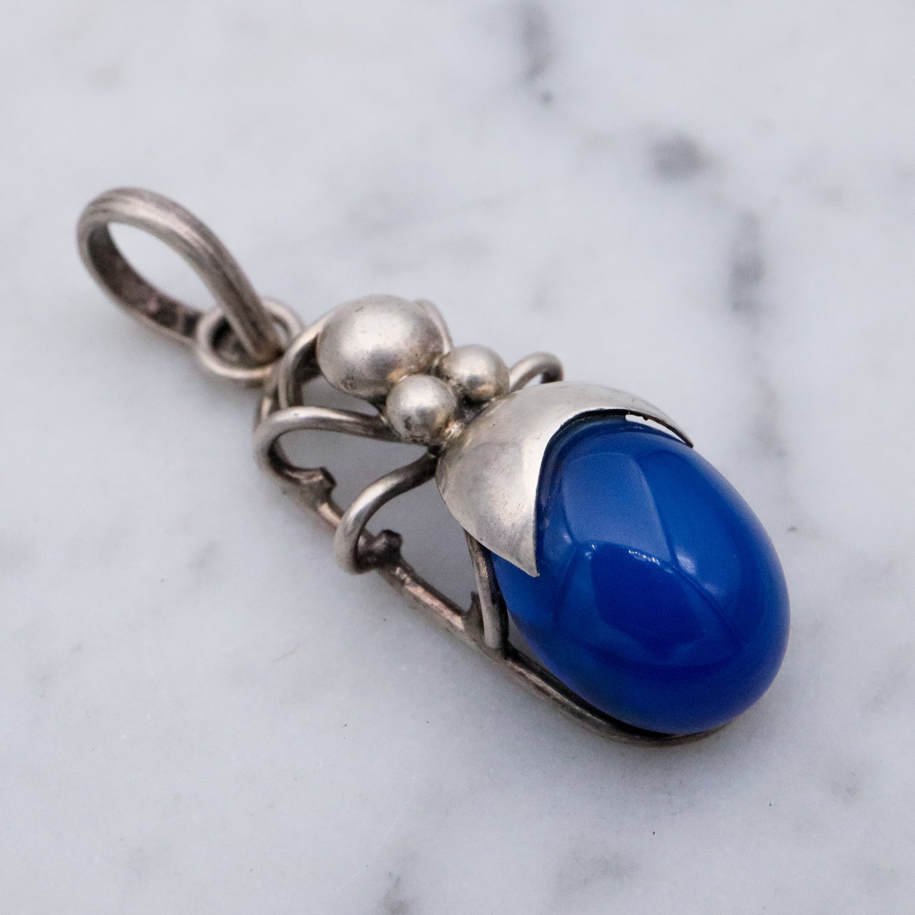 Vintage sterling blue chalcedony beetle bug pendant